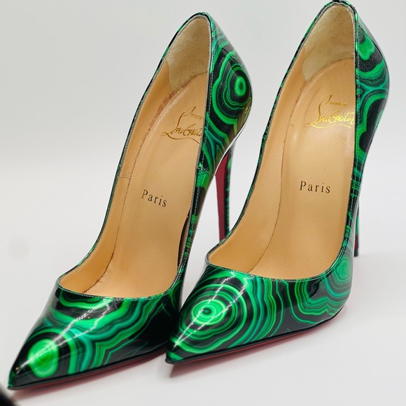 Christian Louboutin Patent Malachite So Kate 120 Black & Green Pump Size 37 1/2 - Picture 3 of 11